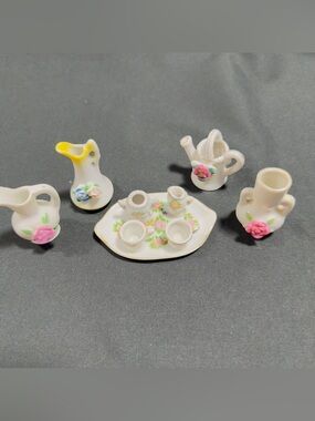 Vintage Miniature Porcelain Doll House Tea Set 9pc Japan or Occupied Japan
